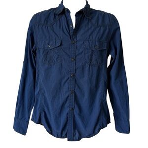Decree Men’s Small Dark Blue Western Cowboy Button Down Collar Long Sleeve Top